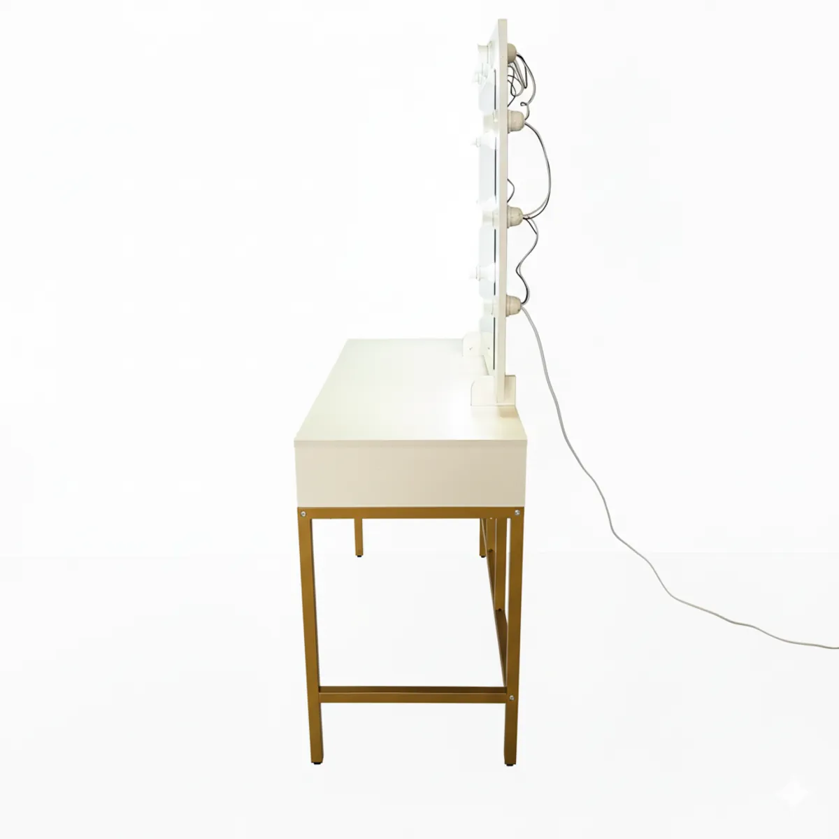 TOCADOR HOLLYWOOD BLAZE BLANCO CON ESPEJO, 9 LED, 2 CAJONES Y BANQUILLO. ESTRUCTURA DE METAL - 4