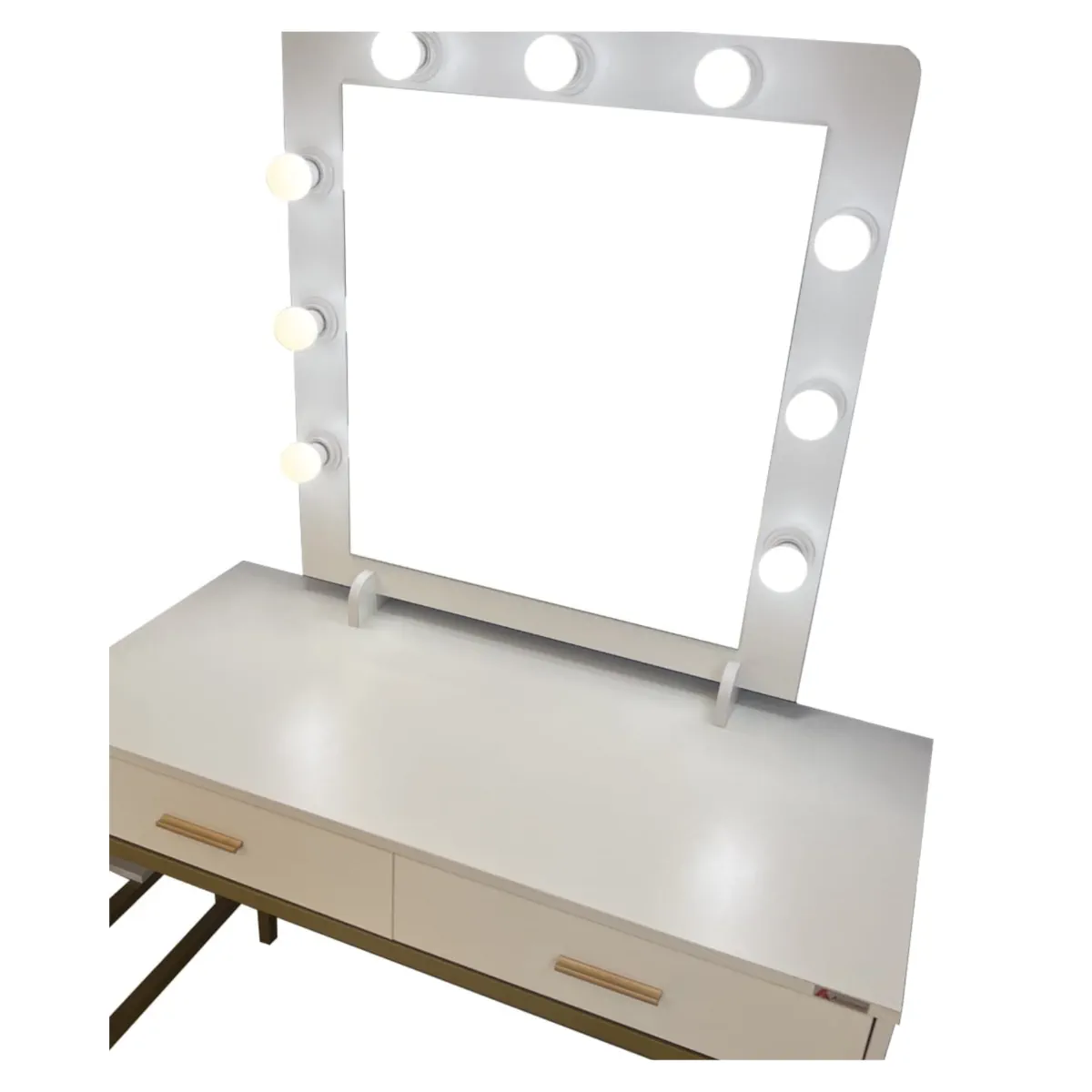 TOCADOR HOLLYWOOD BLAZE BLANCO CON ESPEJO, 9 LED, 2 CAJONES Y BANQUILLO. ESTRUCTURA DE METAL - 5