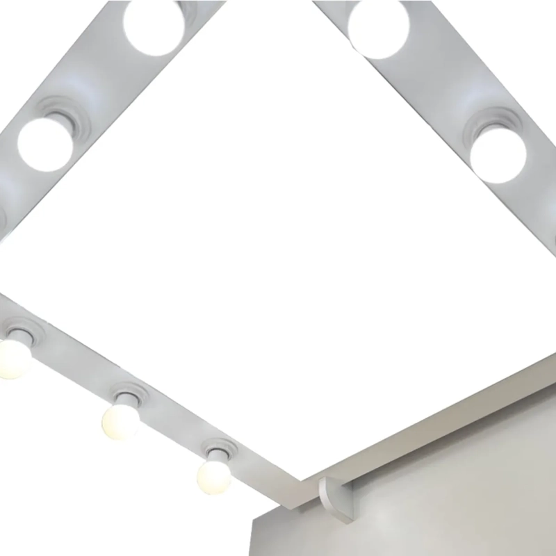 TOCADOR HOLLYWOOD BLAZE BLANCO CON ESPEJO, 9 LED, 2 CAJONES Y BANQUILLO. ESTRUCTURA DE METAL - 6