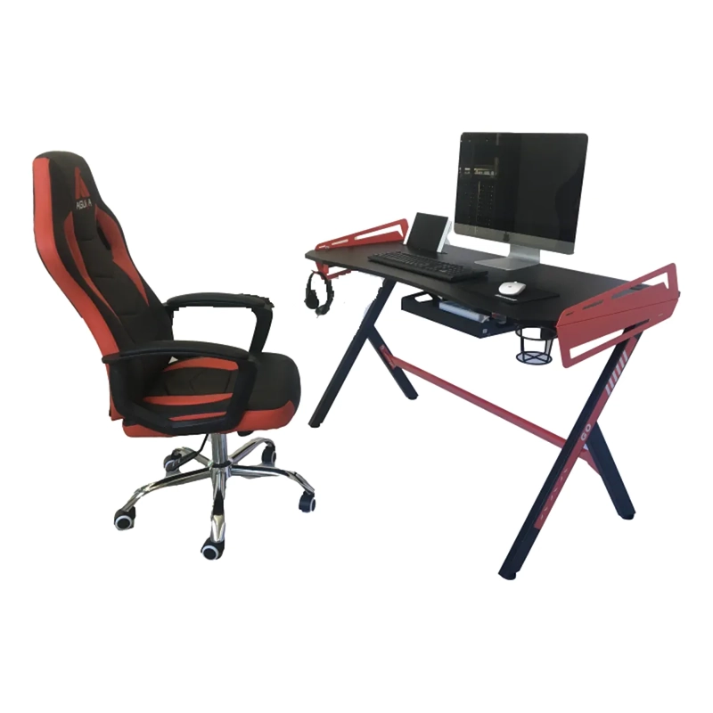 ESCRITORIO GAMER S2105 BANDEJA TECLADO SUPERFICIE TEXTURIZADA PORTAVASOS PORTA AUDIFONOS - 3