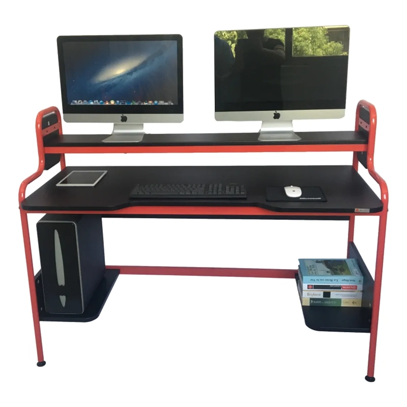 ESCRITORIO GAMER PRO S1920 ROJO Y NEGRO DOBLE ALTURA 139CM SUPERFICIE TEXTURIZADA Y REPISA - 2