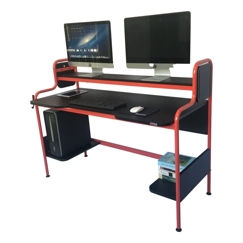 ESCRITORIO GAMER PRO S1920 ROJO Y NEGRO DOBLE ALTURA 139CM SUPERFICIE TEXTURIZADA Y REPISA - 3