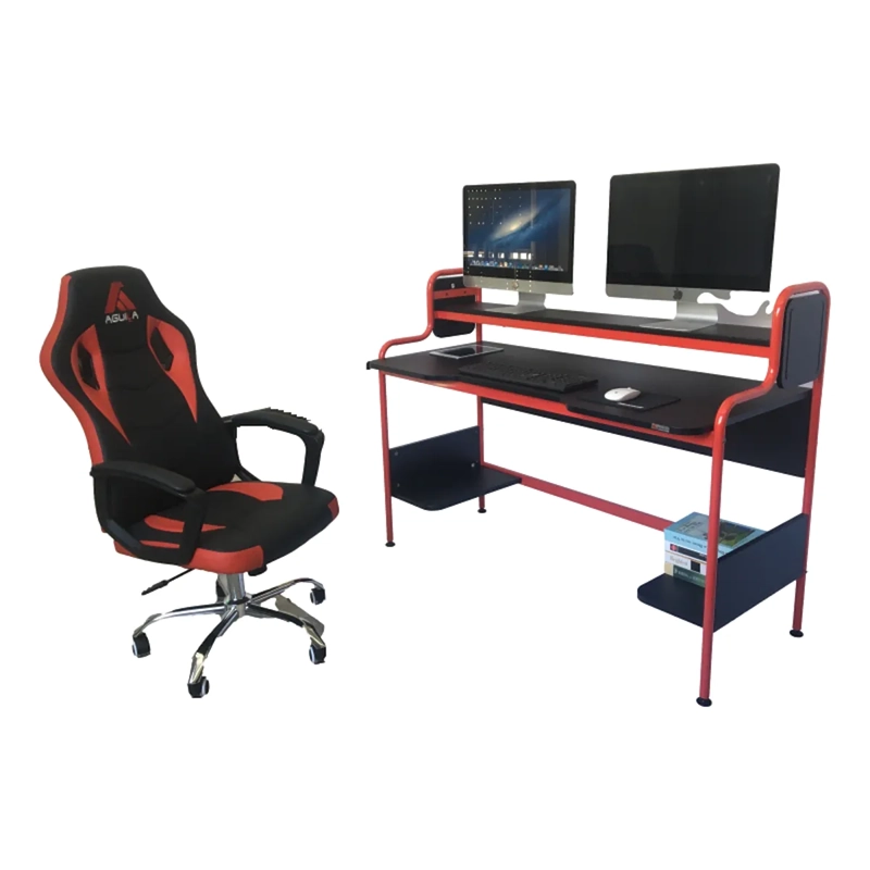ESCRITORIO GAMER PRO S1920 ROJO Y NEGRO DOBLE ALTURA 139CM SUPERFICIE TEXTURIZADA Y REPISA - 4