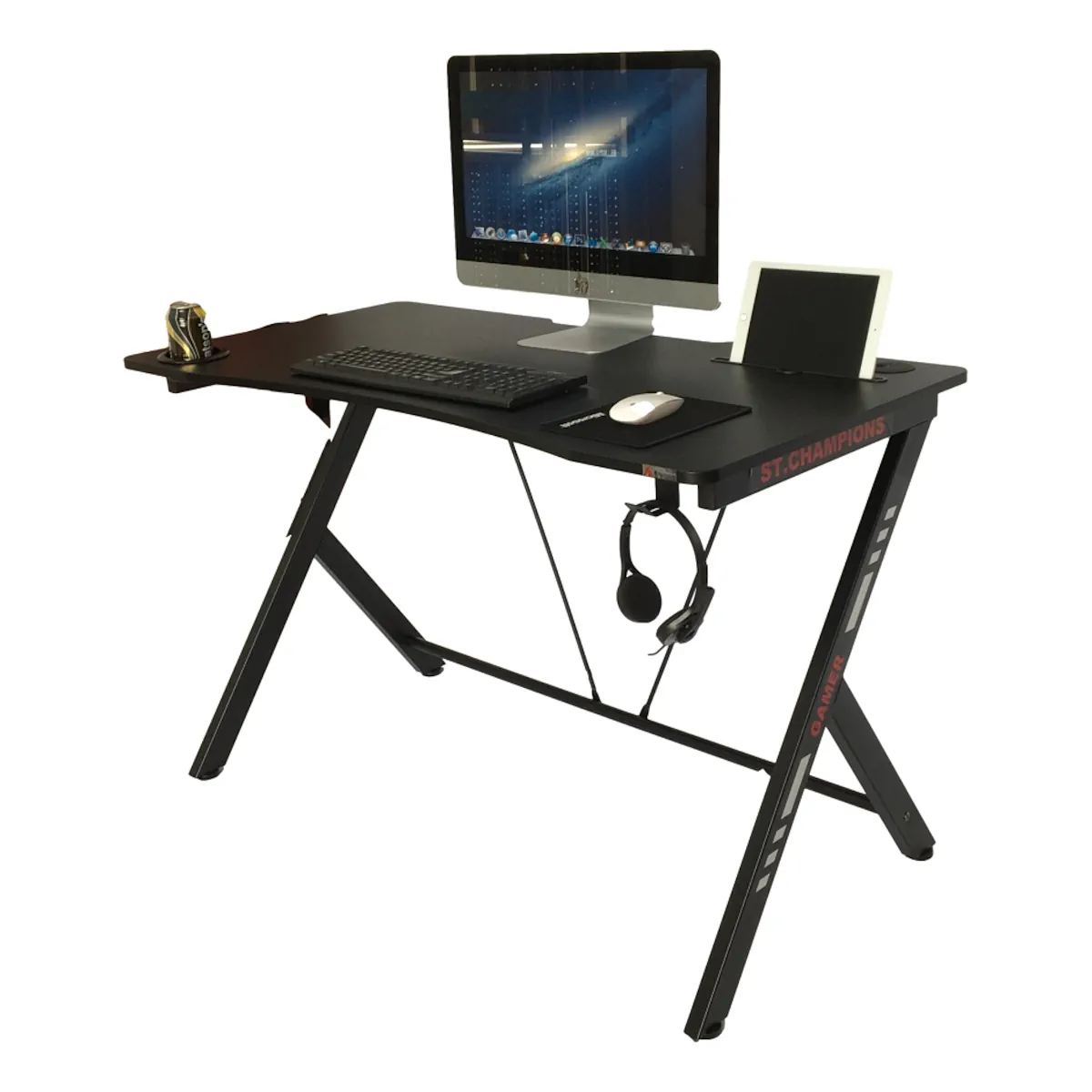 ESCRITORIO GAMER PRO S2003 NEGRO SUPERFICIE TEXTURIZADA PORTAVASOS AUDIFONOS PASACABLES - 3