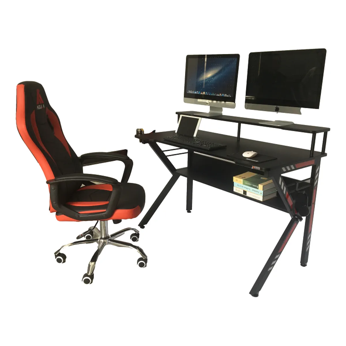 ESCRITORIO GAMER DUAL PRO NEGRO SUPERFICIE TEXTURIZADA, SOPORTE AUDIFONOS Y PORTAVASOS METAL - 4