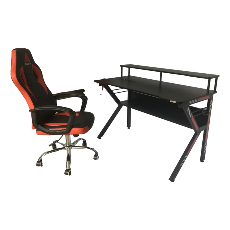 ESCRITORIO GAMER DUAL PRO NEGRO SUPERFICIE TEXTURIZADA, SOPORTE AUDIFONOS Y PORTAVASOS METAL - 5