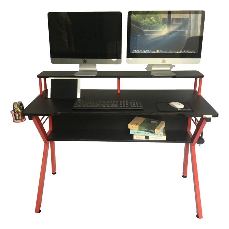 ESCRITORIO GAMER DUAL PRO ROJO  SUPERFICIE TEXTURIZADA, SOPORTE AUDIFONOS Y PORTAVASOS - 2
