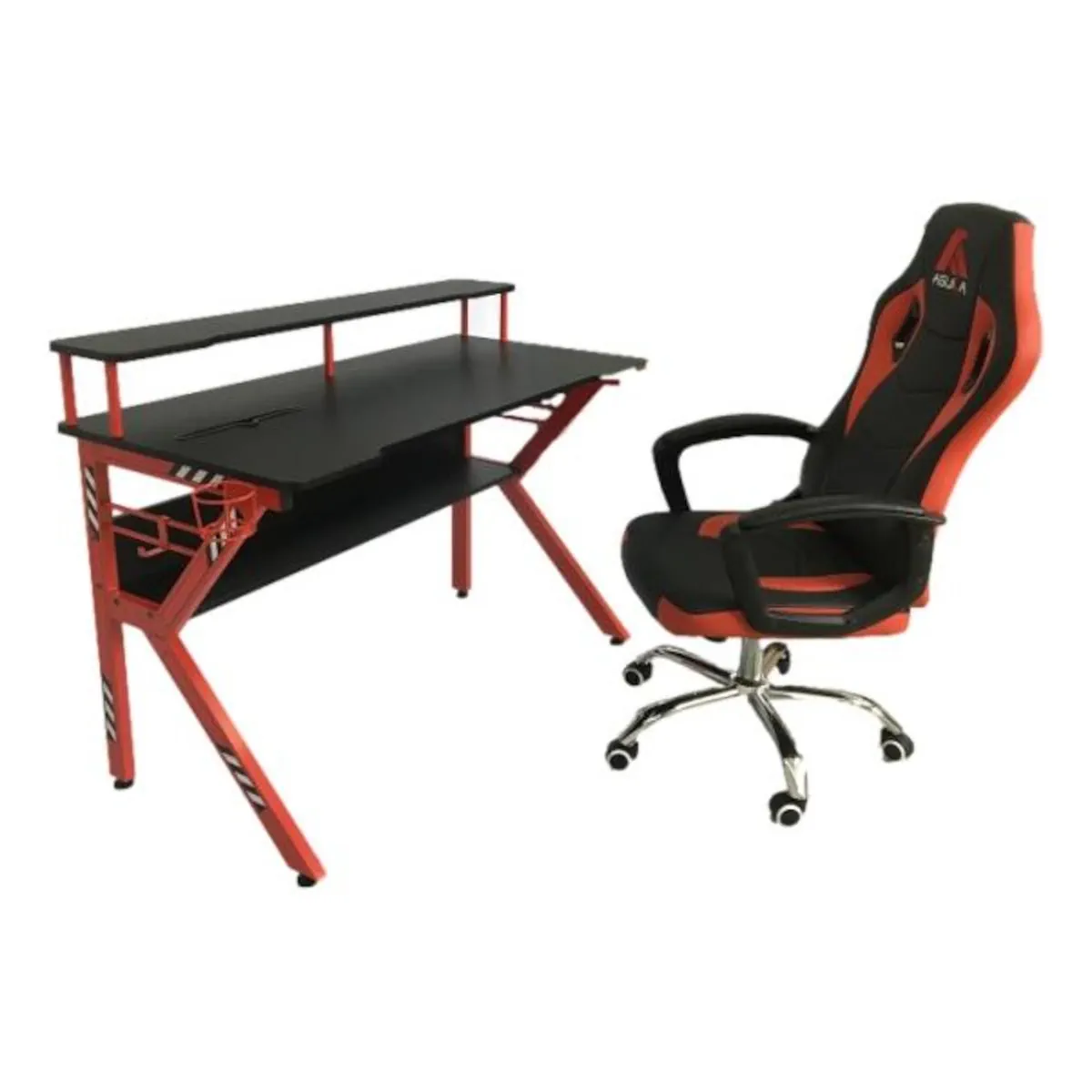 ESCRITORIO GAMER DUAL PRO ROJO  SUPERFICIE TEXTURIZADA, SOPORTE AUDIFONOS Y PORTAVASOS - 3