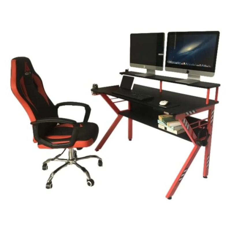 ESCRITORIO GAMER DUAL PRO ROJO  SUPERFICIE TEXTURIZADA, SOPORTE AUDIFONOS Y PORTAVASOS - 4