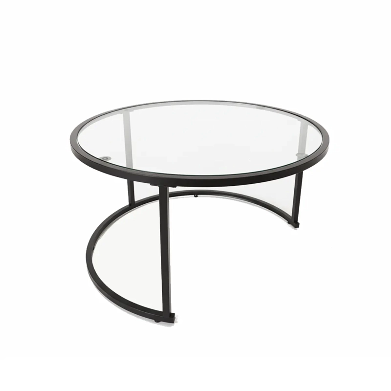 JUEGO DE MESAS ANIDABLES ALLURE VIDRIO Y MADERA RUSTICA NESTING INDUSTRIAL PARA EL LIVING - 3