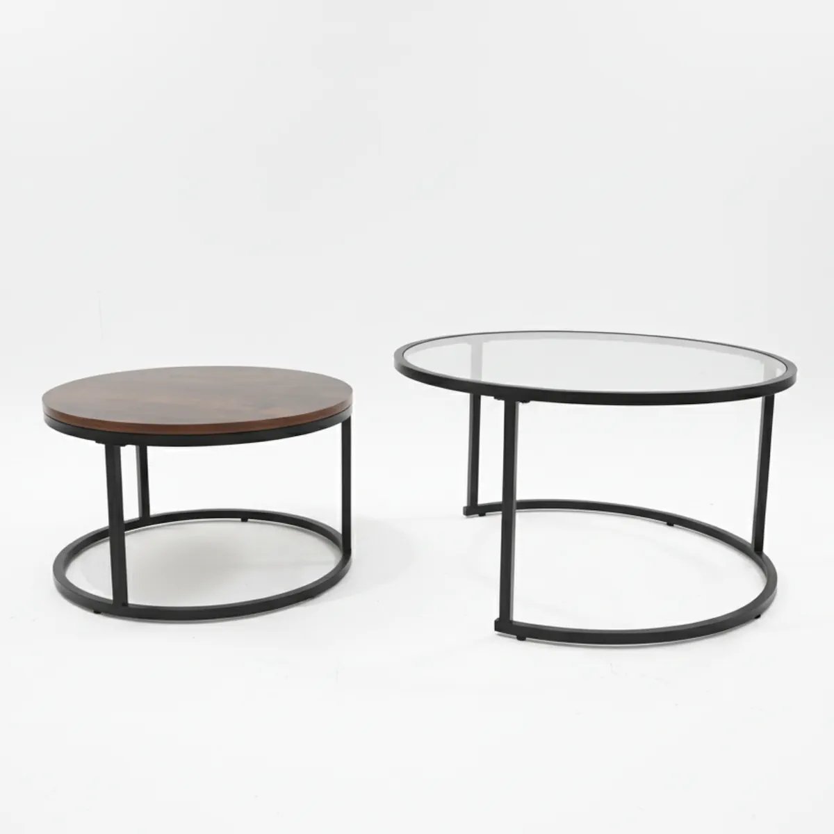 JUEGO DE MESAS ANIDABLES ALLURE VIDRIO Y MADERA RUSTICA NESTING INDUSTRIAL PARA EL LIVING - 5