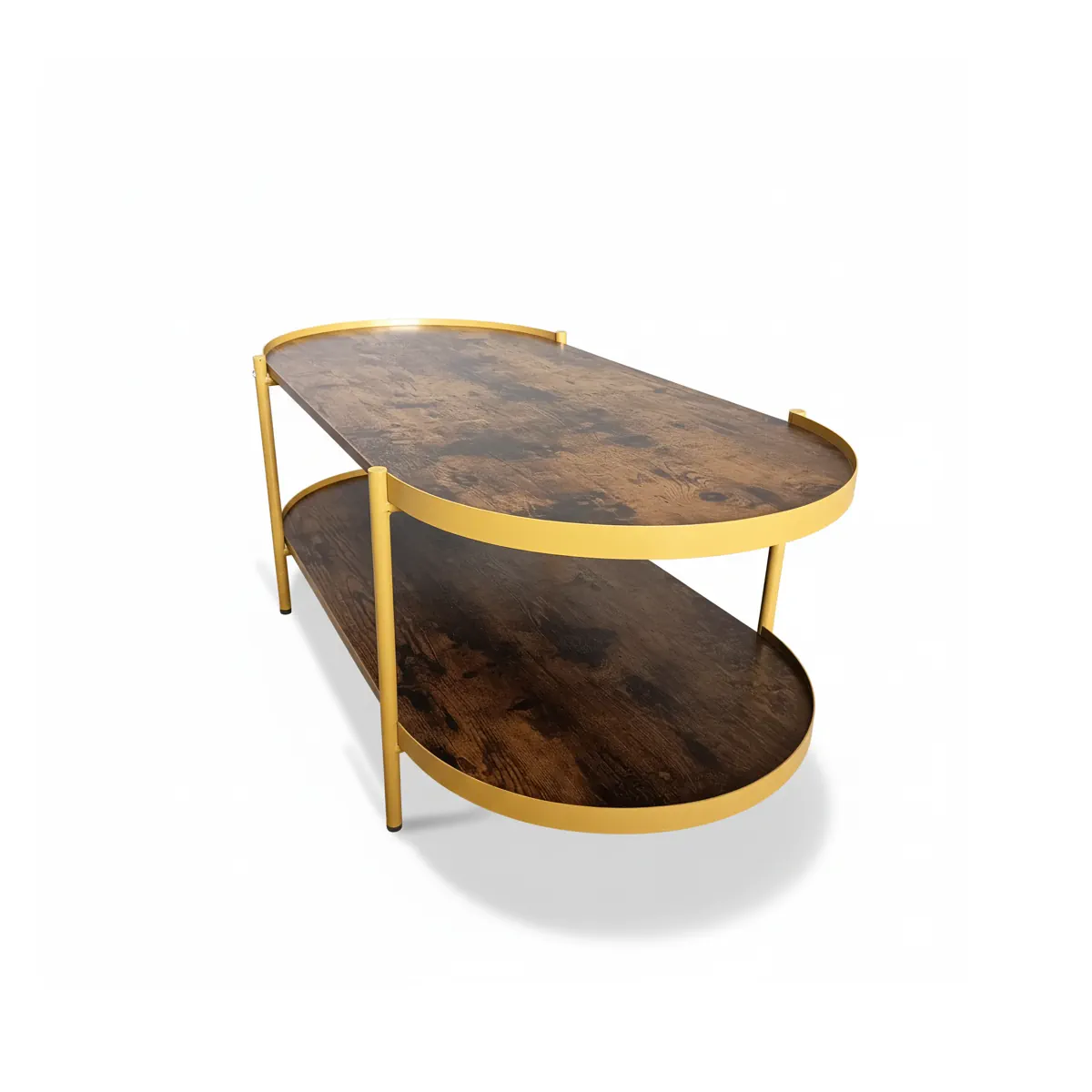 MESA DE CENTRO OPAL OVALADA DOBLE NIVEL CAFE OSCURO RUSTICO PARA EL LIVING - 3
