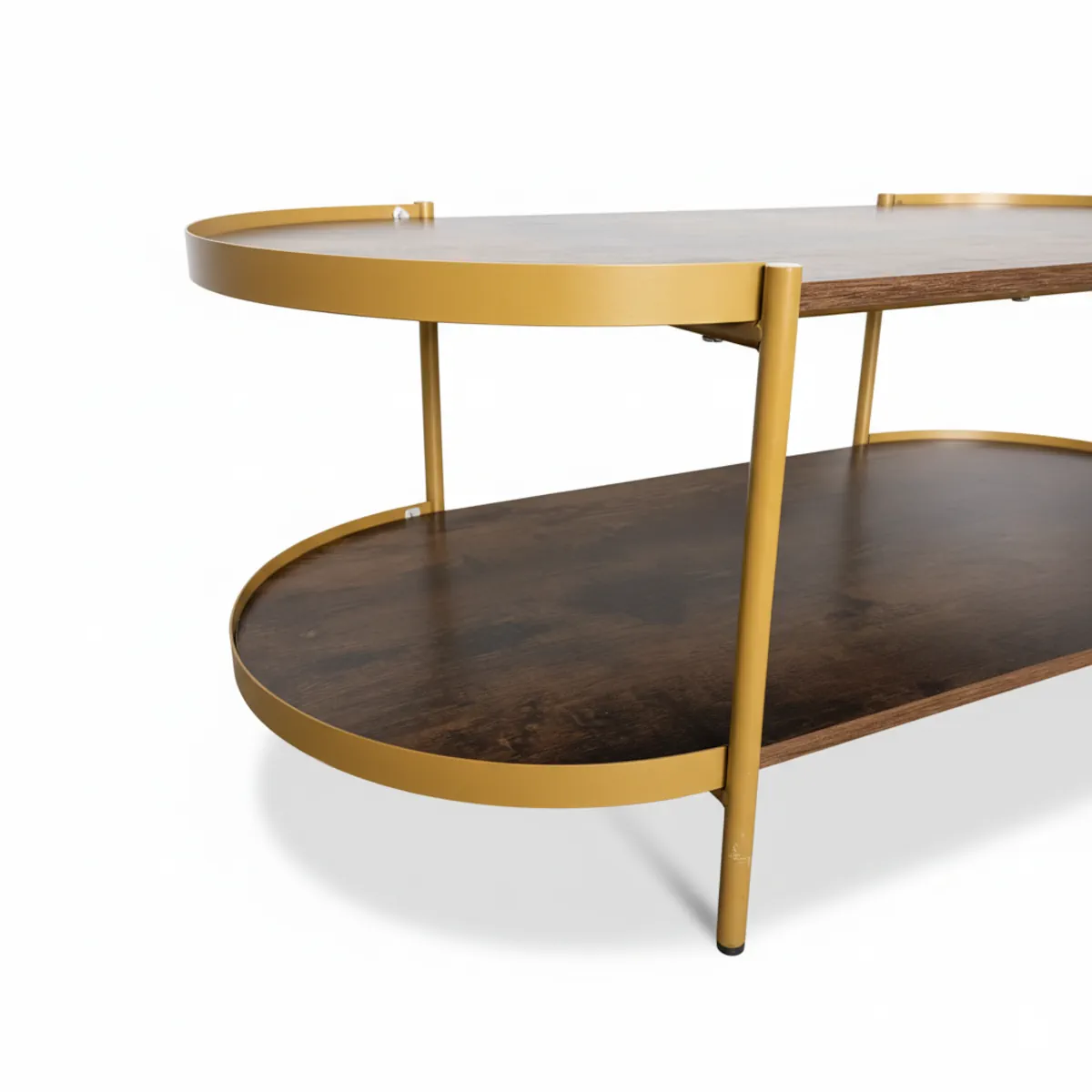 MESA DE CENTRO OPAL OVALADA DOBLE NIVEL CAFE OSCURO RUSTICO PARA EL LIVING - 4