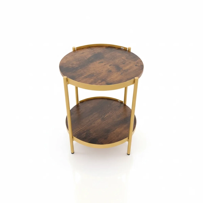MESA AUXILIAR PEARL CIRCULAR DOBLE NIVEL CAFE OSCURO RUSTICO - 2