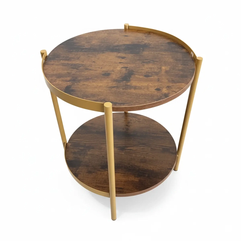 MESA AUXILIAR PEARL CIRCULAR DOBLE NIVEL CAFE OSCURO RUSTICO - 3