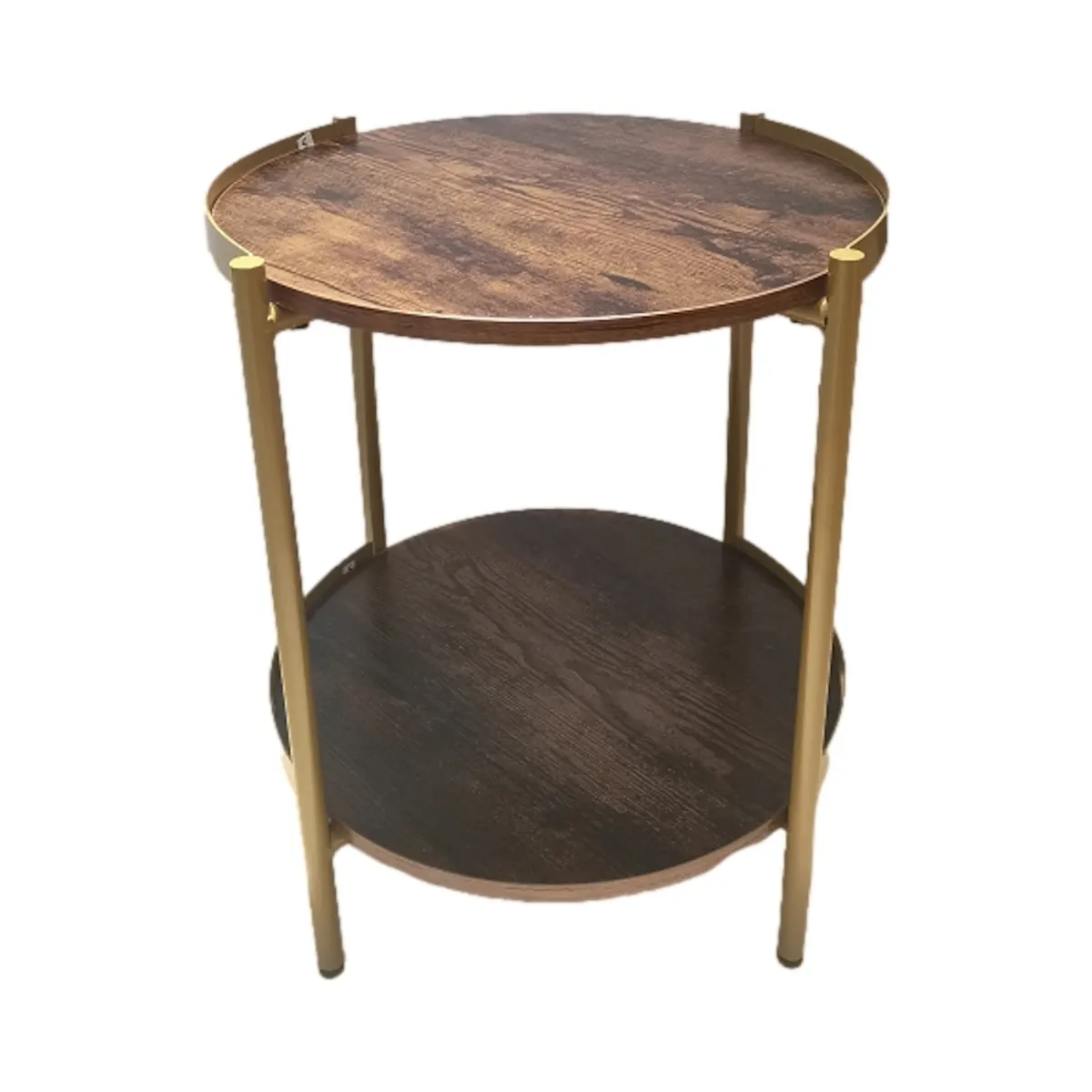 MESA AUXILIAR PEARL CIRCULAR DOBLE NIVEL CAFE OSCURO RUSTICO - 4