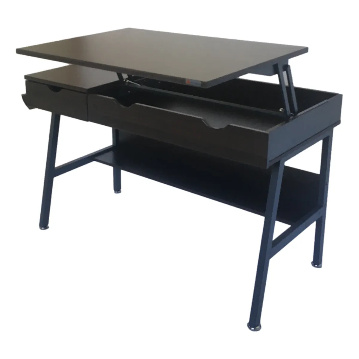 ESCRITORIO NOCTURNO ELEVABLE 97CM COMPARTIMENTO OCULTO 2 CAJONES CAFE OSCURO - 2