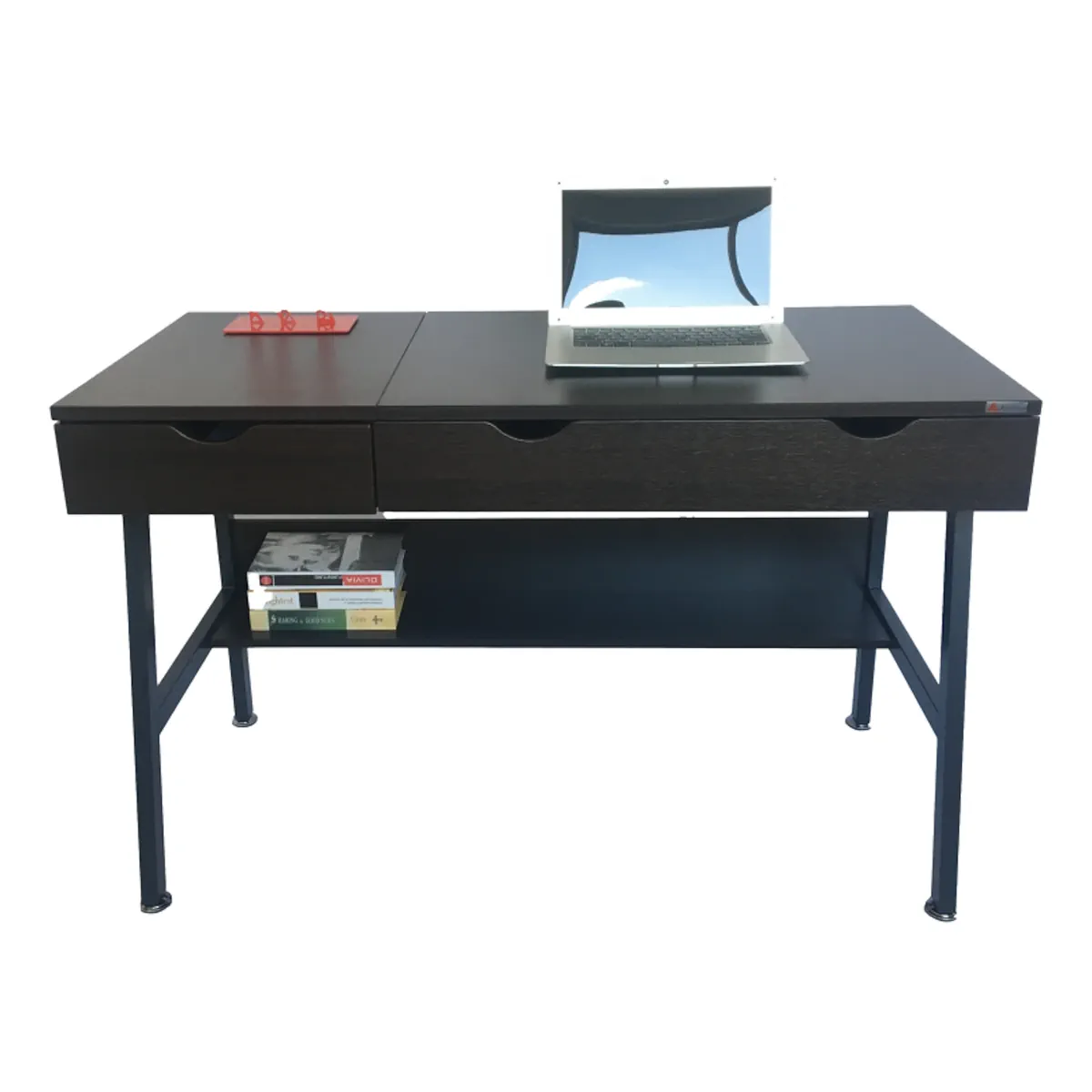 ESCRITORIO NOCTURNO ELEVABLE 97CM COMPARTIMENTO OCULTO 2 CAJONES CAFE OSCURO - 5