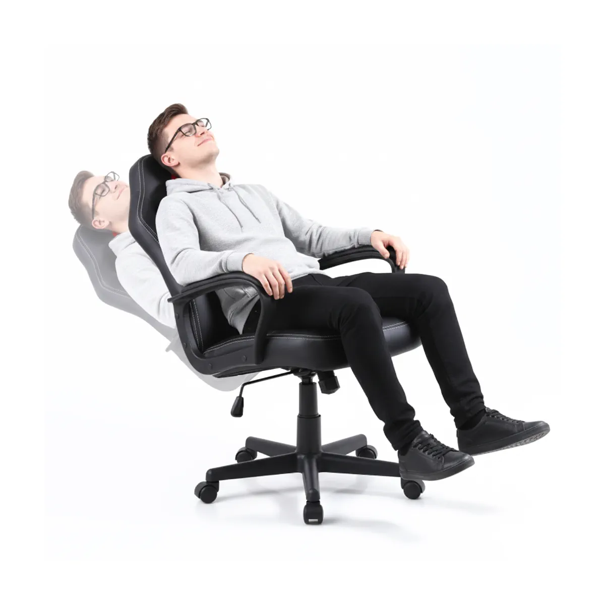 SILLA EJECUTIVA WELLINGTON ECOCUERO NEGRO CON ORIFICIOS DE VENTILACION ERGONOMICA Y MECEDORA - 3