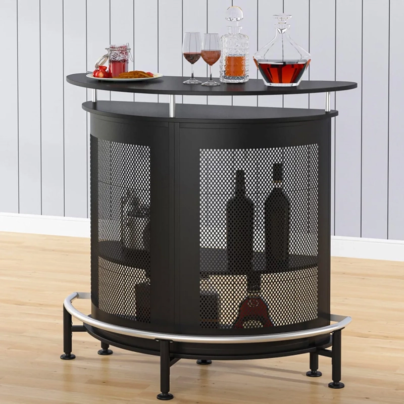 MUEBLE BAR VESPER NEGRO MATE ESTILO INDUSTRIAL, PORTA COPAS Y ALMACENAMIENTO DOBLE NIVEL - 1