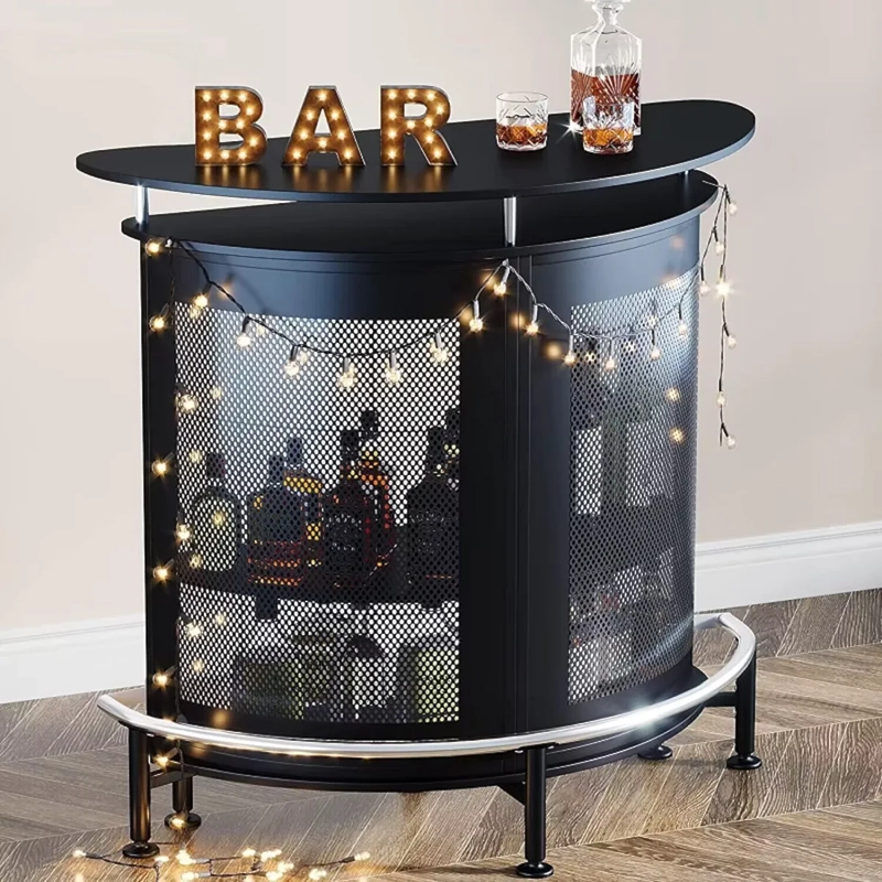 MUEBLE BAR VESPER NEGRO MATE ESTILO INDUSTRIAL, PORTA COPAS Y ALMACENAMIENTO DOBLE NIVEL - 2