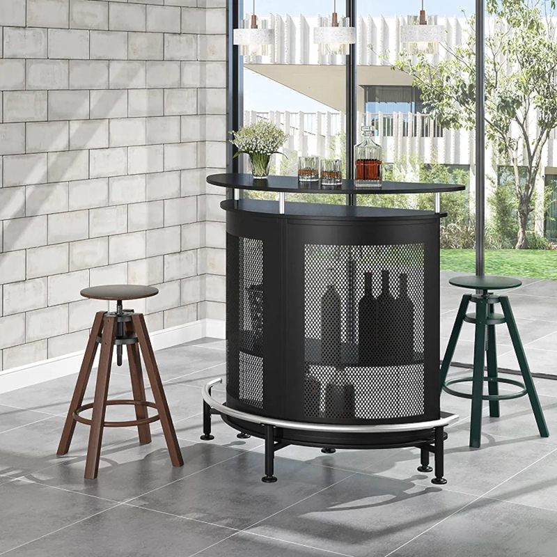 MUEBLE BAR VESPER NEGRO MATE ESTILO INDUSTRIAL, PORTA COPAS Y ALMACENAMIENTO DOBLE NIVEL - 4