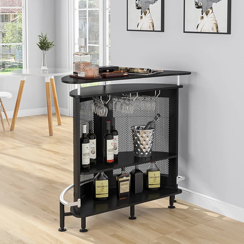 MUEBLE BAR VESPER NEGRO MATE ESTILO INDUSTRIAL, PORTA COPAS Y ALMACENAMIENTO DOBLE NIVEL - 6