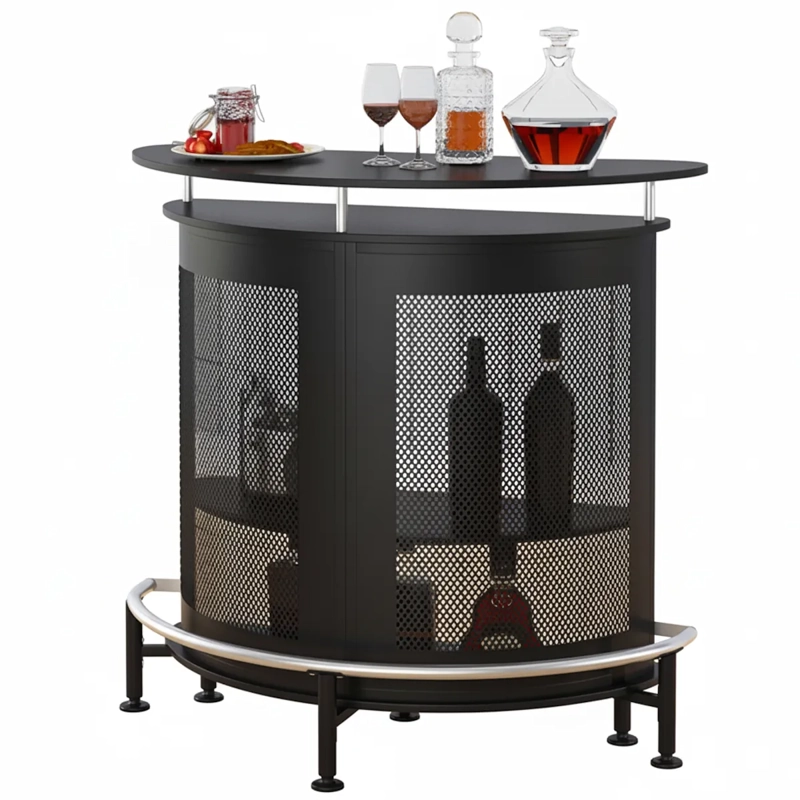 MUEBLE BAR VESPER NEGRO MATE ESTILO INDUSTRIAL, PORTA COPAS Y ALMACENAMIENTO DOBLE NIVEL - 7
