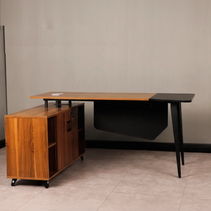 ESCRITORIO EN L BOLERO 160CM CON CERRADURA Y ESTANTERIAS CAFE ROBLE DISEÑO EJECUTIVO REVERSIBLE - 3