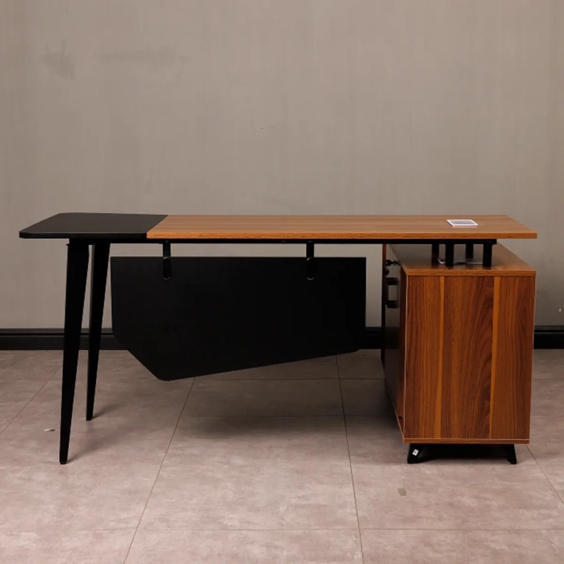 ESCRITORIO EN L BOLERO 160CM CON CERRADURA Y ESTANTERIAS CAFE ROBLE DISEÑO EJECUTIVO REVERSIBLE - 4