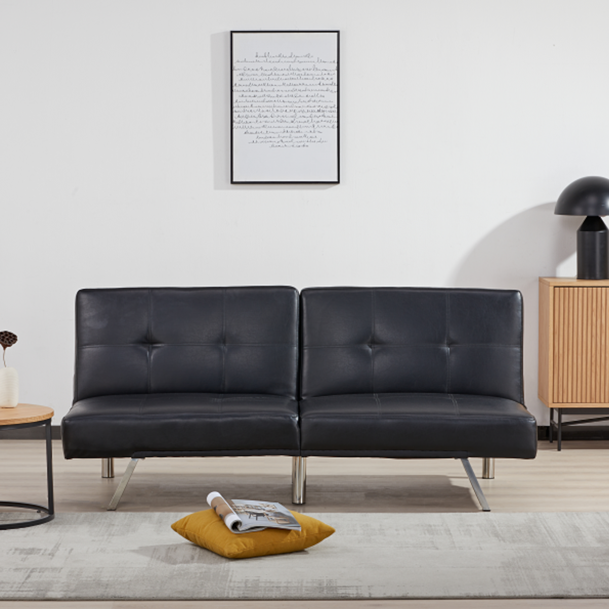 FUTON OSAKA SOFA CAMA ECOCUERO NEGRO 6 PATAS METALICAS DISENO MODERNO - 2
