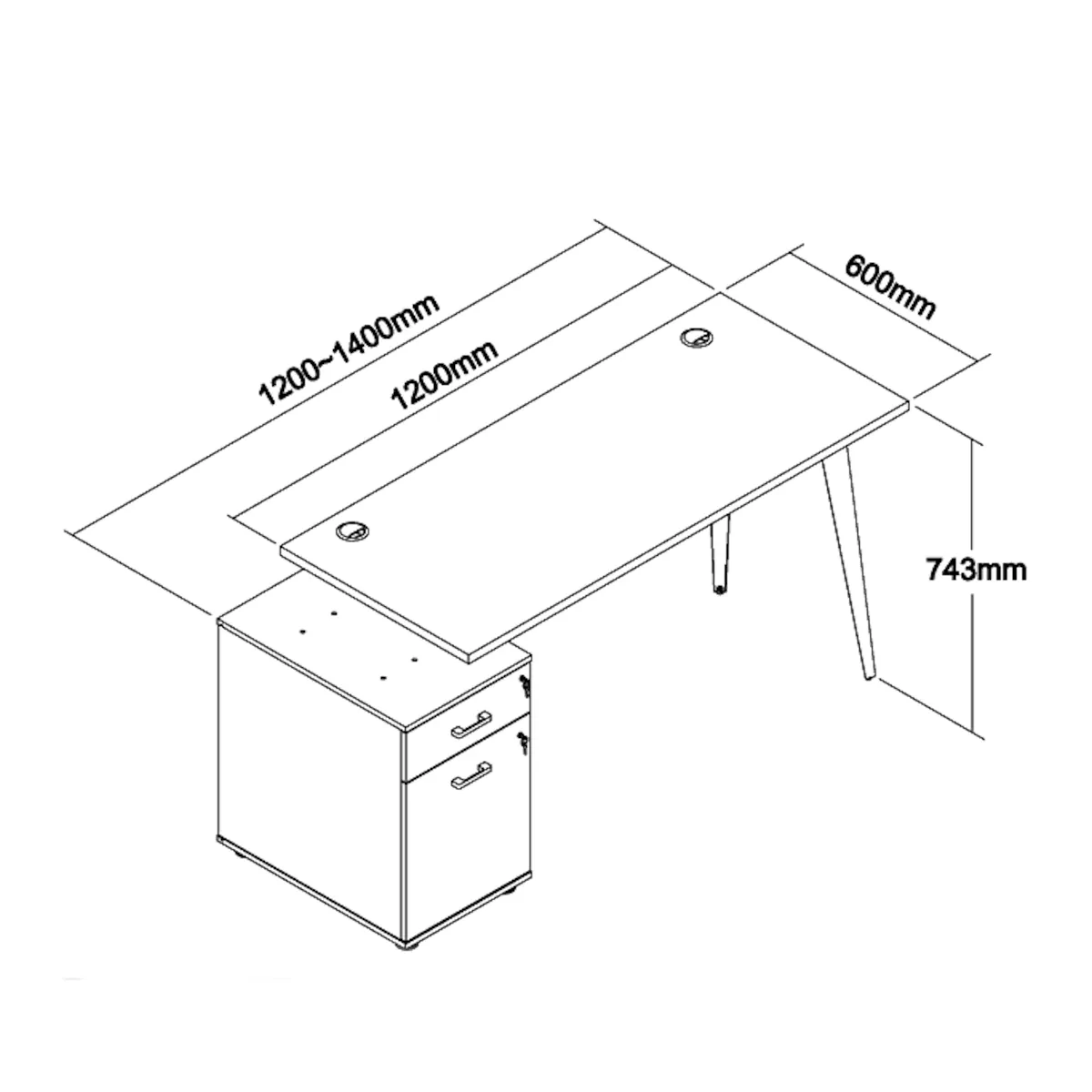 ESCRITORIO EJECUTIVO CRESCENDO EXPANDIBLE 120-140CM CAJONES CON LLAVE CAFE NOGAL Y PATAS DE METAL - 4