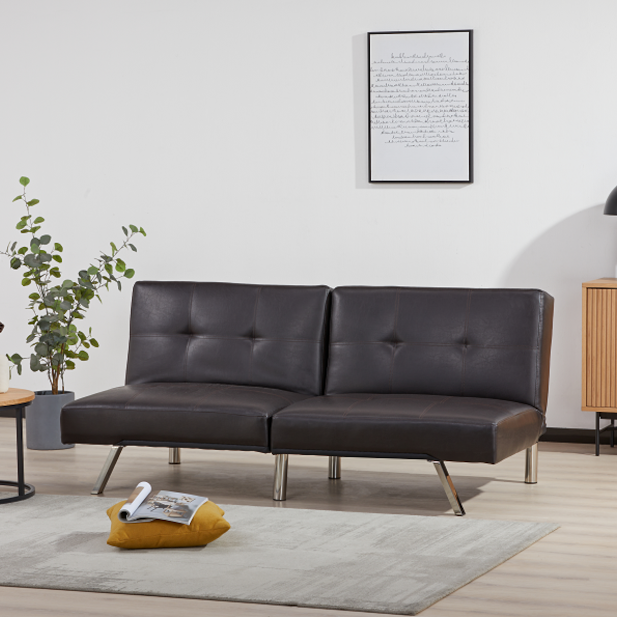 FUTON OSAKA SOFA CAMA ECOCUERO CAFE OSCURO 6 PATAS METALICAS DISEÑO MODERNO - 1