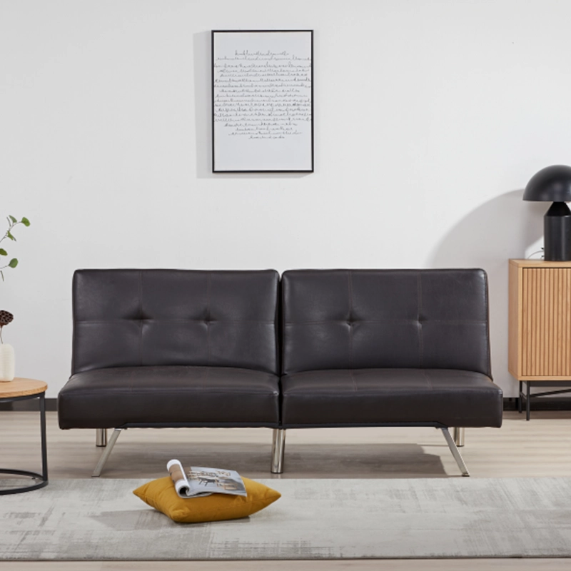 FUTON OSAKA SOFA CAMA ECOCUERO CAFE OSCURO 6 PATAS METALICAS DISEÑO MODERNO - 2