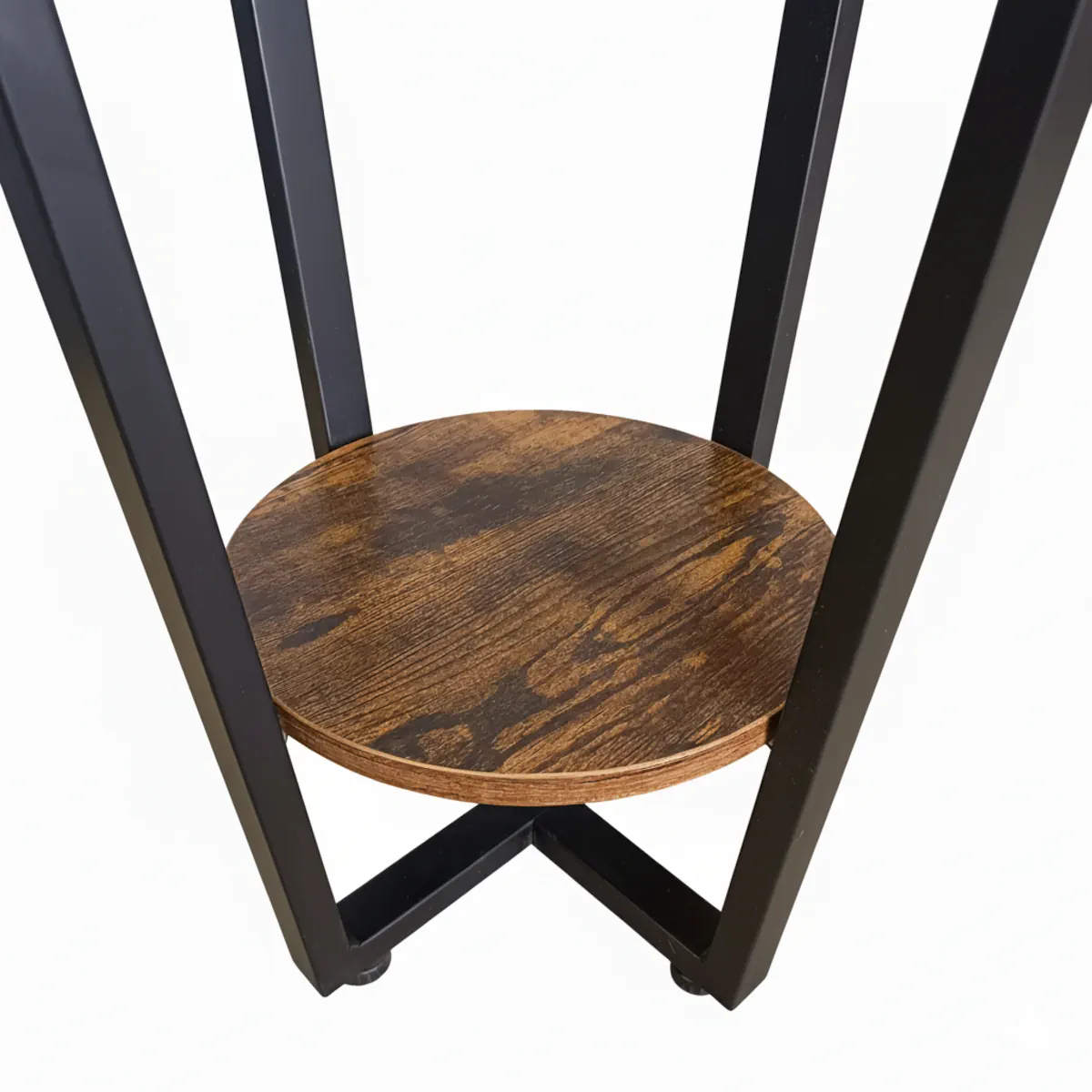 MESA AUXILIAR CHARM CIRCULAR VIDRIO Y MADERA RUSTICA ESTRUCTURA DE METAL - 3