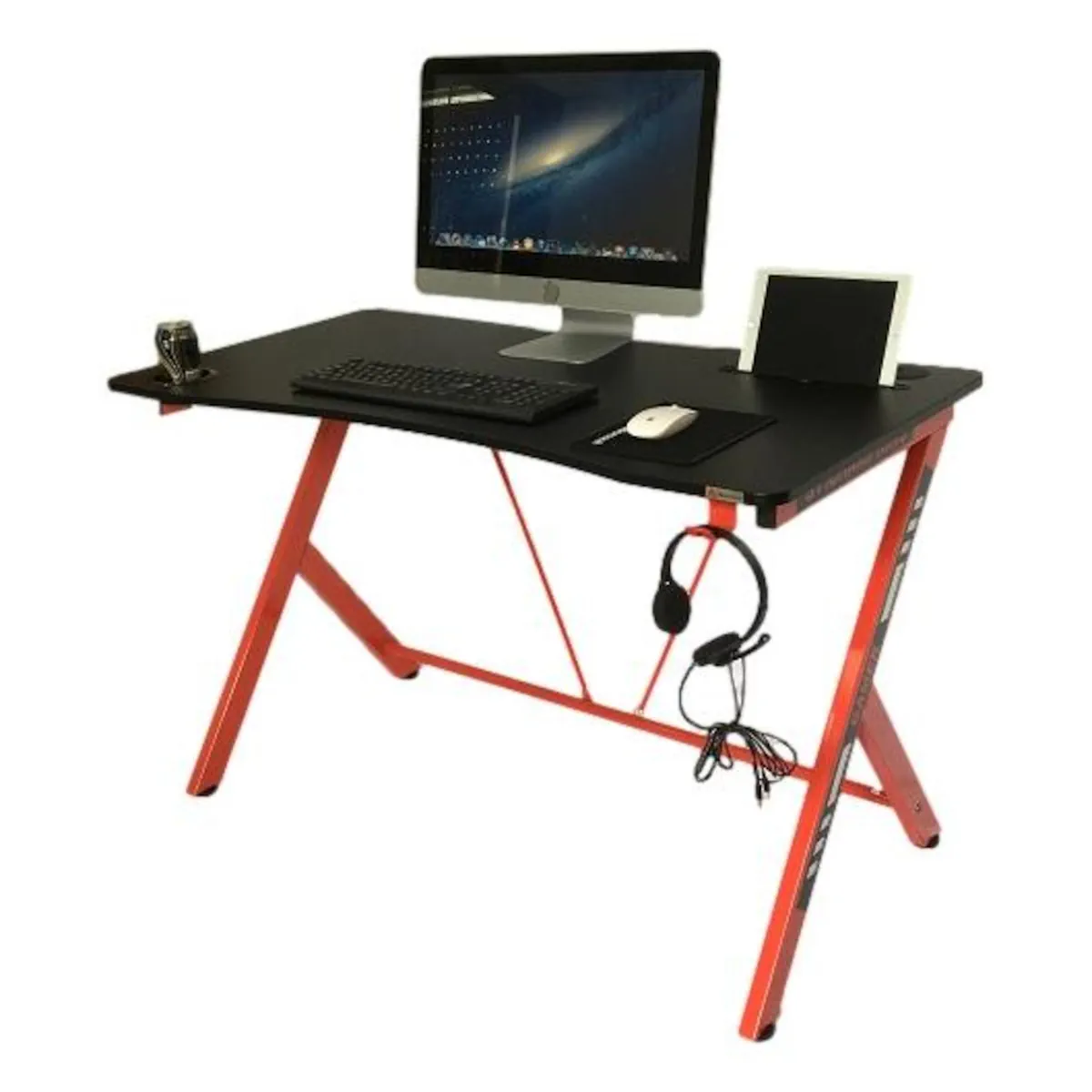 ESCRITORIO GAMER PRO S2003 ROJO SUPERFICIE TEXTURIZADA PORTAVASOS AUDIFONOS Y PASACABLES - 3