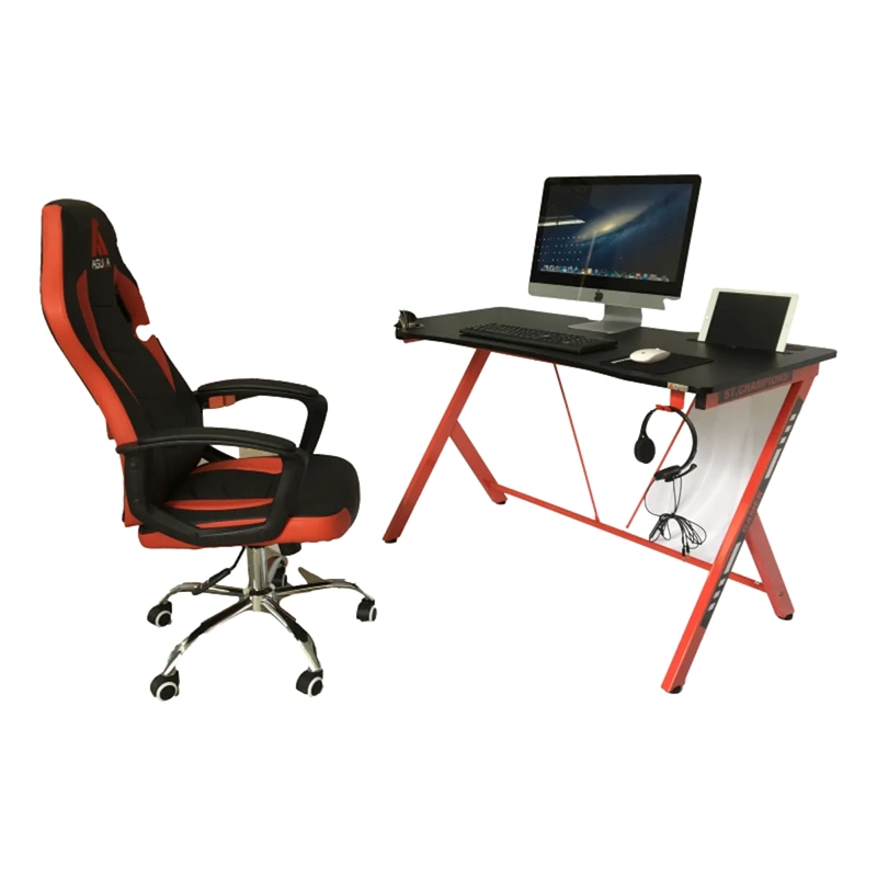 ESCRITORIO GAMER PRO S2003 ROJO SUPERFICIE TEXTURIZADA PORTAVASOS AUDIFONOS Y PASACABLES - 4