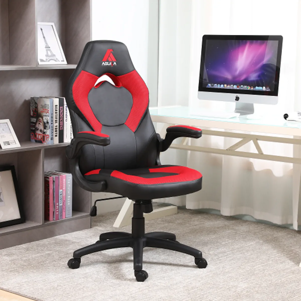 SILLA EJECUTIVA OXFORD ROJA APOYABRAZOS ROTATIVOS ERGONOMICA Y FUNCION MECEDORA - 6