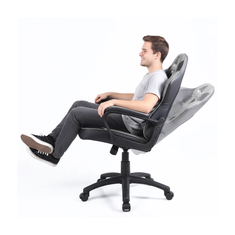 SILLA EJECUTIVA PRESTON GRIS ECOCUERO ERGONOMICA Y FUNCION MECEDORA - 3