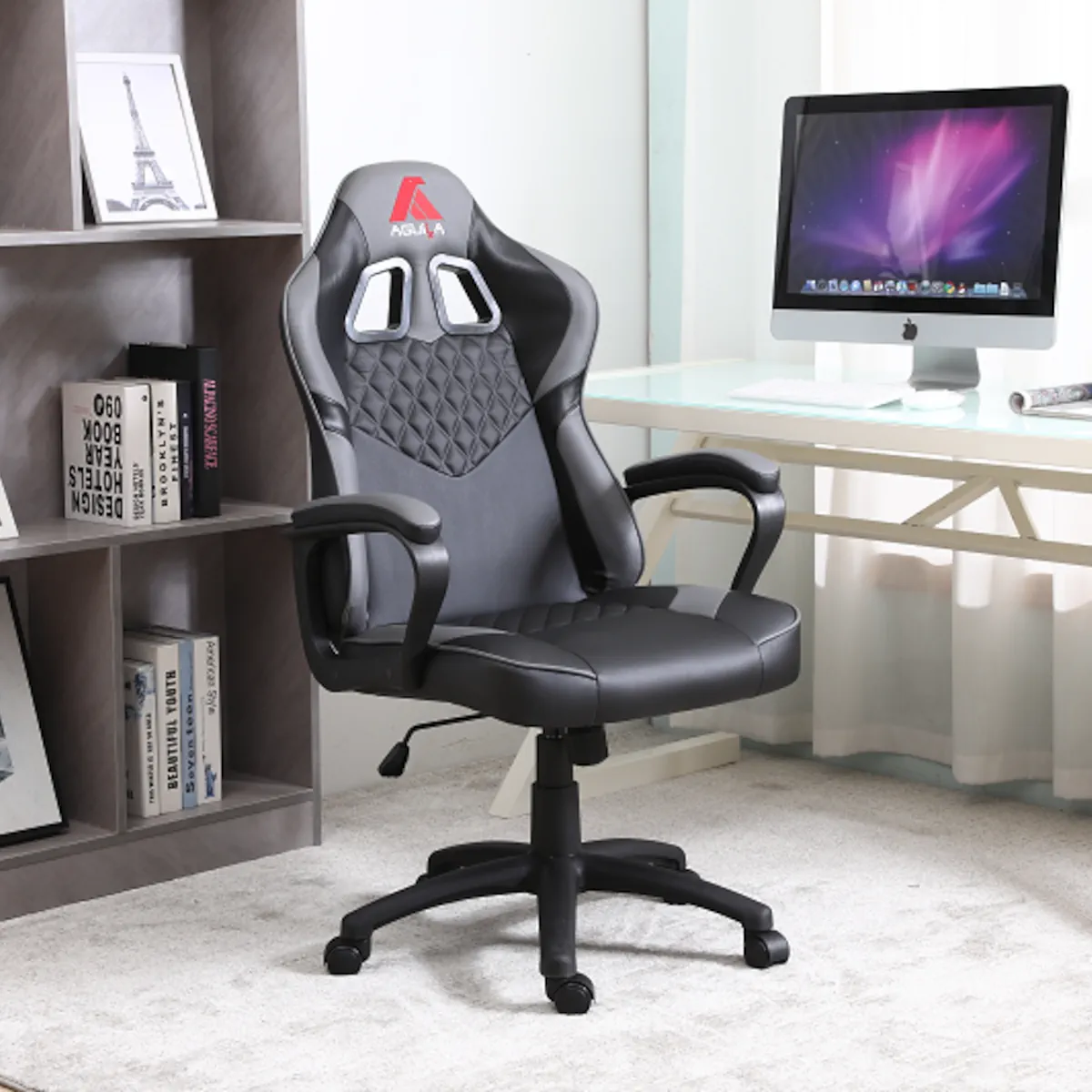 SILLA EJECUTIVA PRESTON GRIS ECOCUERO ERGONOMICA Y FUNCION MECEDORA - 4