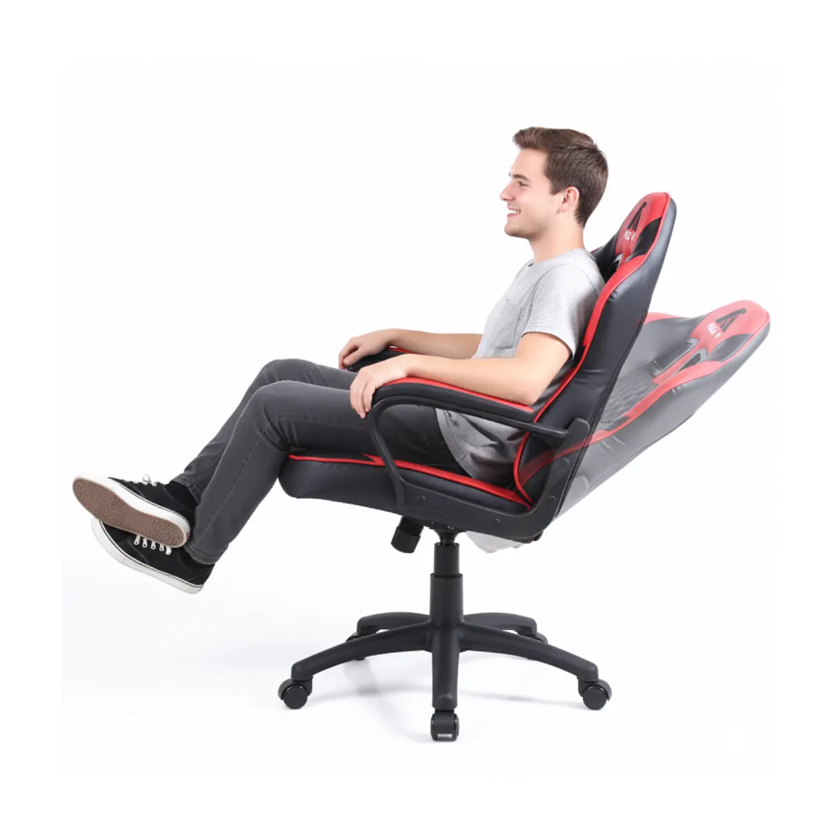 SILLA EJECUTIVA PRESTON ROJA ECOCUERO ERGONOMICA Y FUNCION MECEDORA - 3