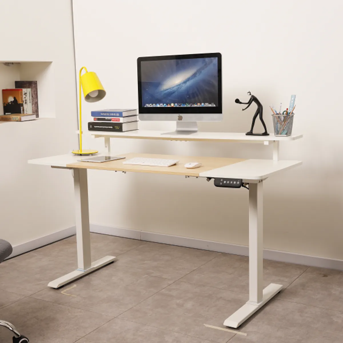 ESCRITORIO ELECTRICO HARMONY RISE 120CM DE ALTURA REGULABLE 72/120CM ARCE BLANCO MEMORIAS Y REPISA - 3