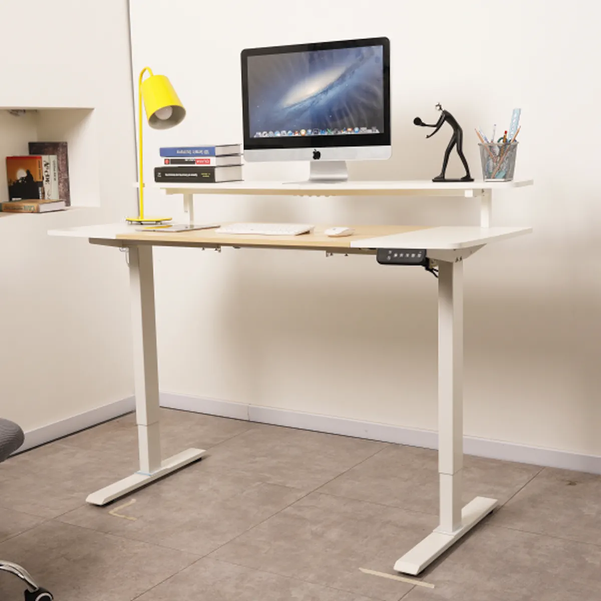 ESCRITORIO ELECTRICO HARMONY RISE 120CM DE ALTURA REGULABLE 72/120CM ARCE BLANCO MEMORIAS Y REPISA - 4