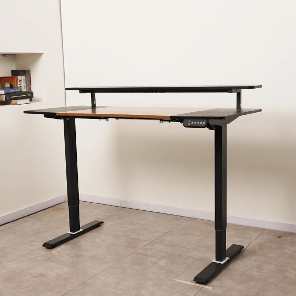ESCRITORIO ELECTRICO HARMONY RISE 120CM DE ALTURA REGULABLE 72/120CM NOGAL NEGRO MEMORIAS Y REPISA - 2
