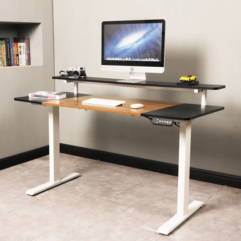 ESCRITORIO ELECTRICO HARMONY RISE 140CM DE ALTURA REGULABLE 72/120CM NOGAL BLANCO MEMORIAS Y REPISA - 2