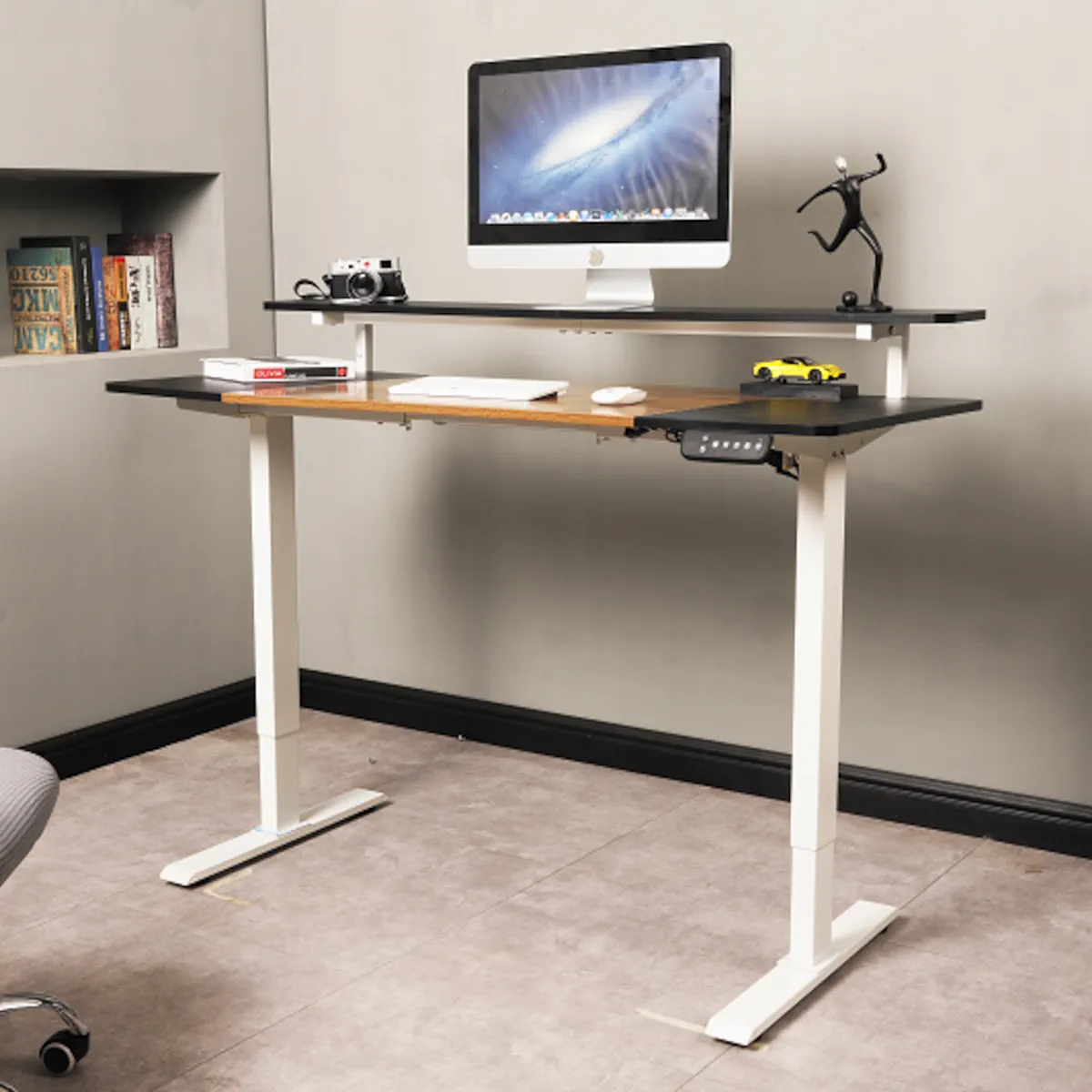 ESCRITORIO ELECTRICO HARMONY RISE 140CM DE ALTURA REGULABLE 72/120CM NOGAL BLANCO MEMORIAS Y REPISA - 3