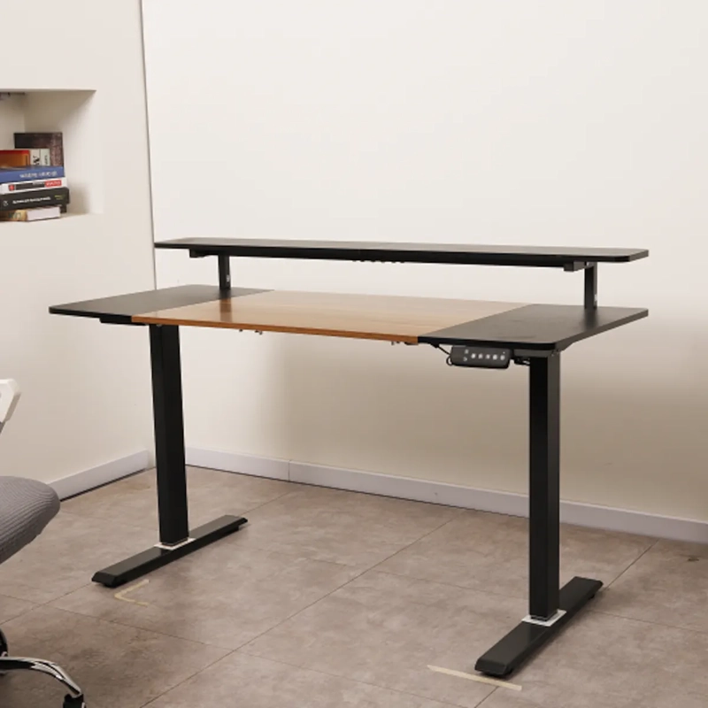 ESCRITORIO ELECTRICO HARMONY RISE 140CM DE ALTURA REGULABLES 72/120CM NOGAL NEGRO MEMORIAS Y REPISA - 2
