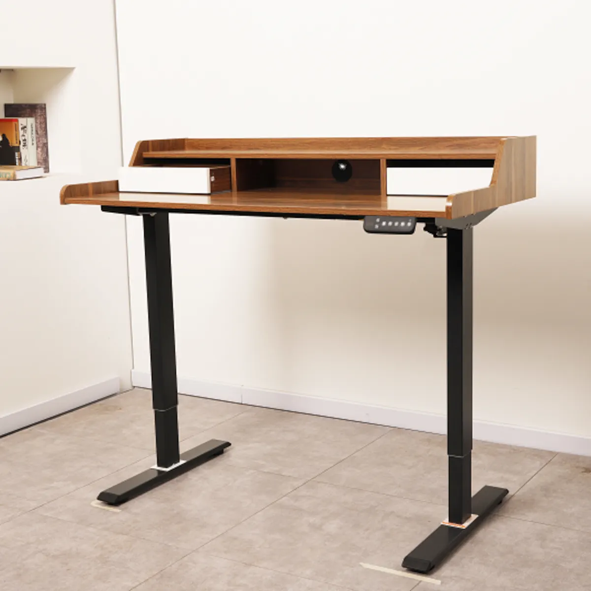 ESCRITORIO ELECTRICO HARMONY PEAK 120CM DE ALTURA REGULABLE NOGAL NEGRO 2 CAJONES MEMORIA Y REPISA - 2