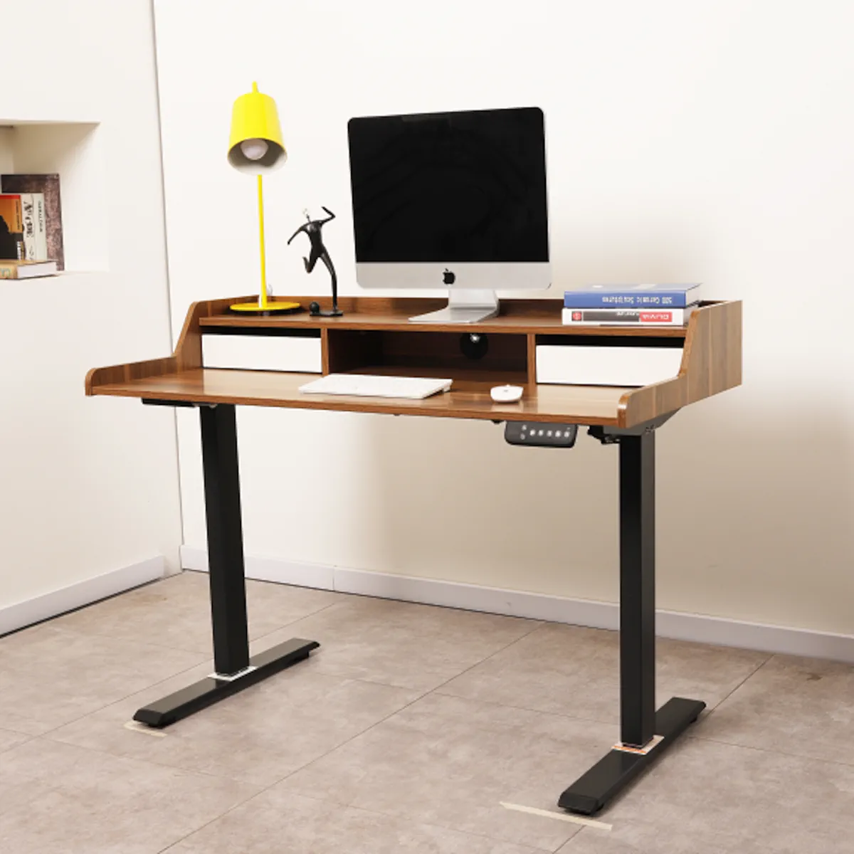 ESCRITORIO ELECTRICO HARMONY PEAK 120CM DE ALTURA REGULABLE NOGAL NEGRO 2 CAJONES MEMORIA Y REPISA - 3