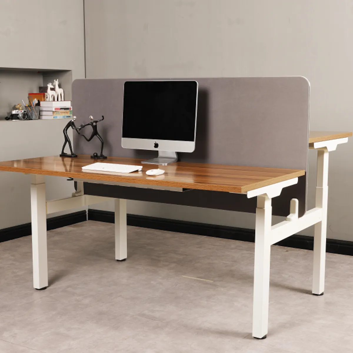 ESCRITORIO ELECTRICO DUO 150CM DOBLE PUESTO INDEPENDIENTE MEMORIA USB PANEL ACUSTICO NOGAL BLANCO - 2